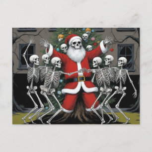 Carte Postale Festive Horror Père Noël et Dancing Skeletons