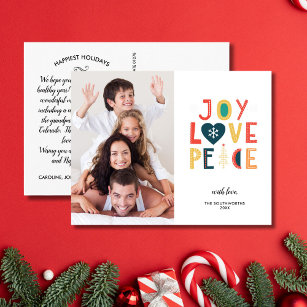 Carte Postale Festive Joy, Amour, Paix, Photo de famille Noël