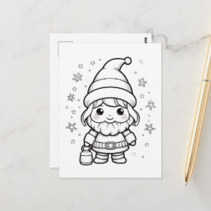 Carte Postale Festive Noël Père Noël coloriage enfants