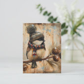 Carte Postale Festive Noël Salutation avec mignon oiseau (Debout devant)