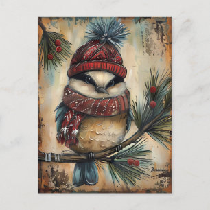 Carte Postale Festive Noël Salutation avec mignon oiseau