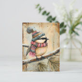 Carte Postale Festive Noël Salutation avec mignon oiseau (Debout devant)