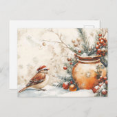 Carte Postale Festive Noël Salutation vintage Noël Scène (Devant / Derrière)