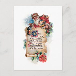 Carte Postale Festive Père Noël avec lanterne et défilement et s