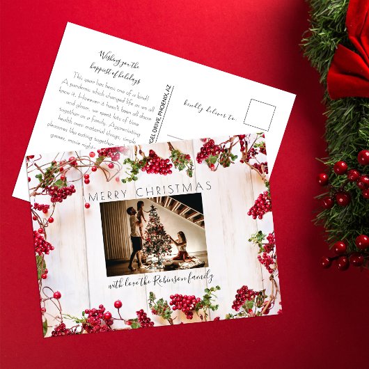 Carte Postale Festive Red Berry Noël Photo de Noël