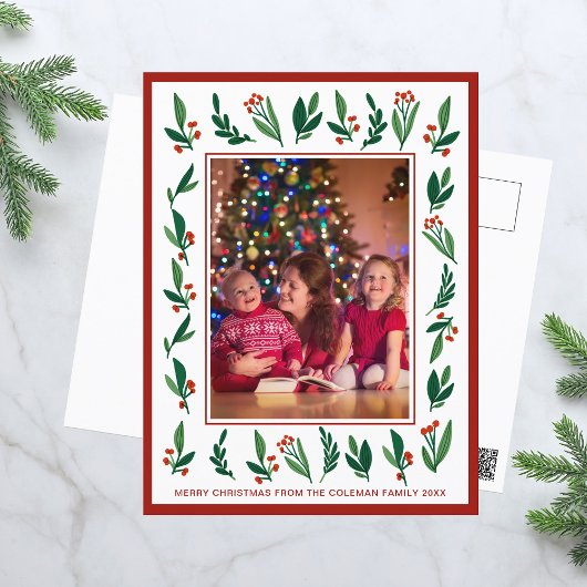 Carte Postale Festive Red Green Holly Berries Photo de Noël