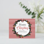 Carte Postale Festive Red Stripes Holly Wreath Joyeux Noël (Debout devant)