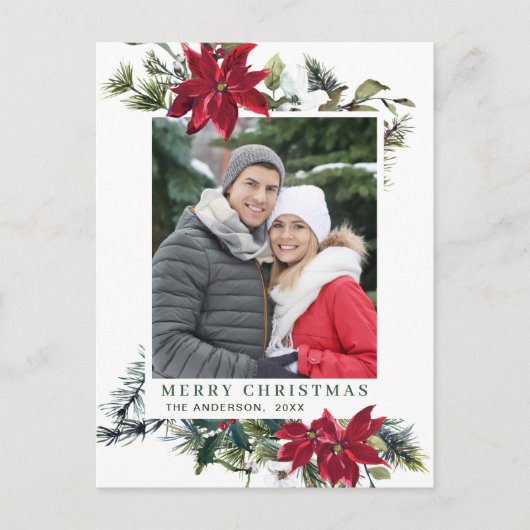 Carte Postale Festive Rouge Poinsettia Noël de Noël (Devant)