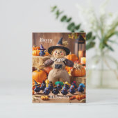 Carte Postale Festive Scarecrow et Citrouille Patch Halloween (Debout devant)