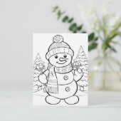 Carte Postale Festive Snowman enfants coloration (Debout devant)