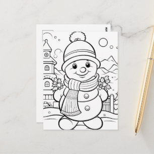Carte Postale Festive Snowman enfants coloration