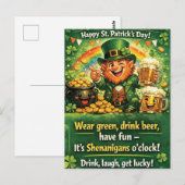 Carte Postale Festive St. Patrick's Day Leprechaun Greeting (Devant / Derrière)