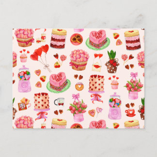 Carte Postale Festive Valentines Jour sucreries, gâteaux et dess