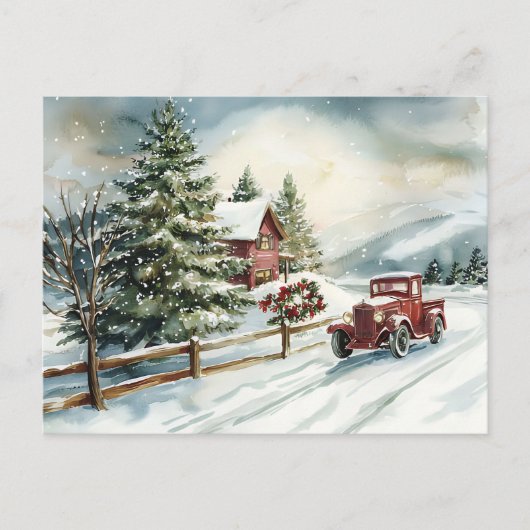 Carte Postale Festive Vintage aquarelle scène de Noël (Devant)