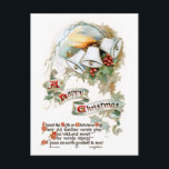 Carte Postale Festive Vintage Christmas Text, Bells et Holly<br><div class="desc">Des cloches de Noël festives,  sainte,  salut "A Happy Christmas" sur les parchemins,  avec un poème saint et long. Le dossier contient des graphiques complémentaires et des champs de texte modifiables.</div>