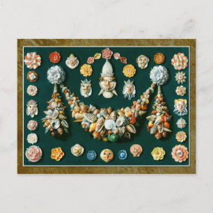 Carte Postale Festons, masques de coquillages et rosettes