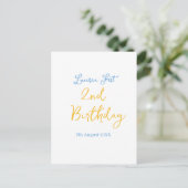 Carte Postale fête 2e anniversaire nom date jaune bleu boho enfa (Debout devant)