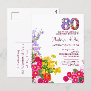 Carte Postale fête 80e anniversaire floral moderne 80 ans fête