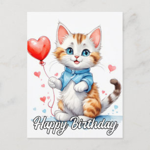 Carte Postale Fête Animal Kitty Chat - Joyeux anniversaire