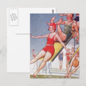 Carte Postale Fête au bord de la piscine - Été vintage de natati (Devant / Derrière)