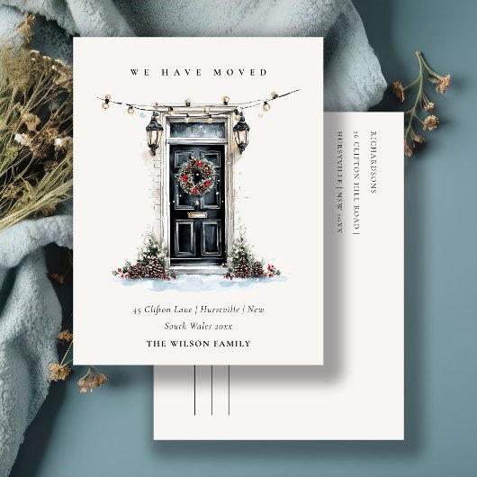 Carte Postale Fête Chic d'Hiver Porte d'Entrée Nous avons Déména