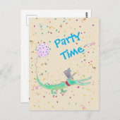 Carte Postale Fête confettis crocodile vert beige (Devant / Derrière)