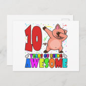 Carte Postale Fête d'anniversaire 10 ans avec cochon qui dab - 1 (Devant / Derrière)