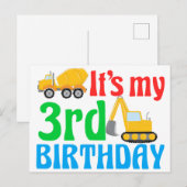 Carte Postale Fête d'anniversaire 3 ans garçons engin de constru (Devant / Derrière)