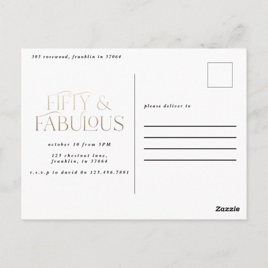 Carte Postale Fête d'anniversaire 50 ans et fabuleuse avec paill (Dos)