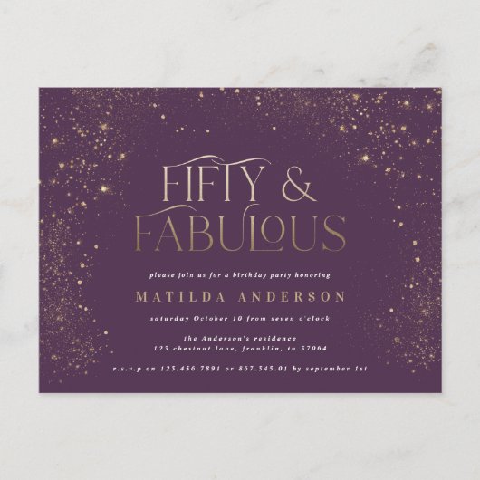 Carte Postale Fête d'anniversaire 50 ans et fabuleuse avec paill (Devant)