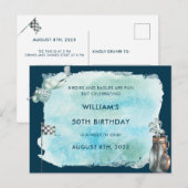 Carte Postale Fête d'anniversaire 50 ans Golf Aquarelle (Devant / Derrière)