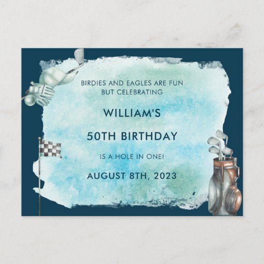 Carte Postale Fête d'anniversaire 50 ans Golf Aquarelle (Devant)