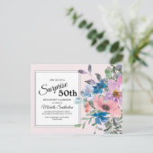 Carte Postale Fête d'anniversaire 50 ans thème floral aquarelle (Debout devant)