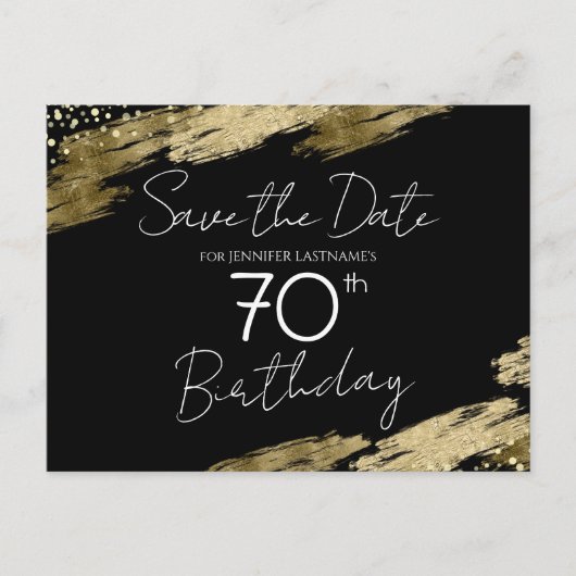 Carte Postale Fête d'anniversaire 70 ans Or Noir Save the Date (Devant)