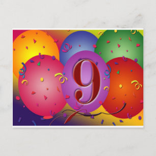 Carte Postale Fête d'anniversaire 9 ans Ballons colorés