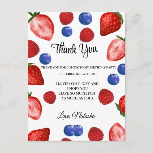 Carte Postale Fête d'anniversaire à la fraise| Merci anniversair (Devant)