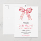 Carte Postale Fête d'anniversaire à ruban coquette rose (Devant / Derrière)
