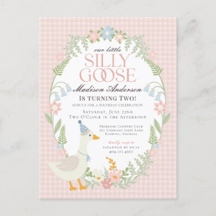 Carte Postale Fête d'anniversaire à thème oie rose folle à carre