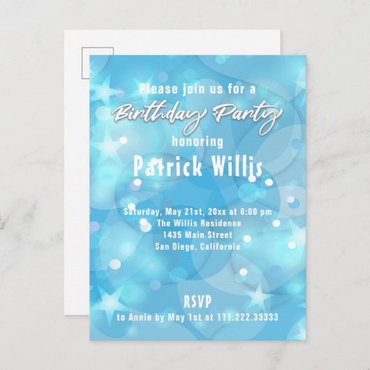 Carte Postale Fête d'anniversaire Abstraite moderne bleu clair (Devant / Derrière)