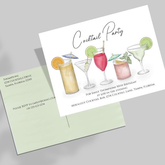 Carte Postale Fête d'anniversaire adulte Cocktails colorés