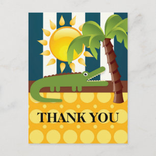 Carte Postale Fête d'anniversaire Alligator Bleu Jaune Merci