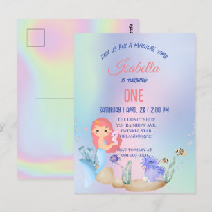 Carte Postale Fête d'anniversaire arc-en-ciel de sirène colorée