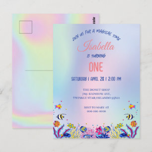 Carte Postale Fête d'anniversaire arc-en-ciel de sirène colorée