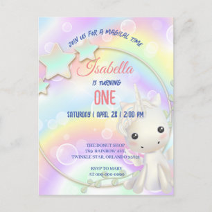 Carte Postale Fête d'anniversaire arc-en-ciel licorne mignonne e