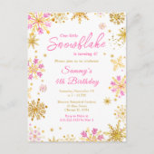 Carte Postale Fête d'anniversaire aux flocons de neige rose et o (Devant)