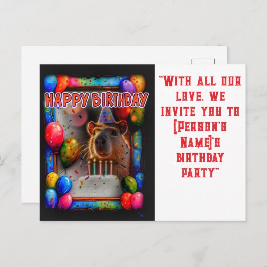 Carte Postale Fête d'anniversaire avec capybara nouveau et intér (Devant / Derrière)