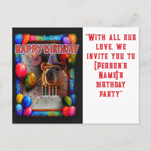 Carte Postale Fête d'anniversaire avec capybara nouveau et intér (Devant)