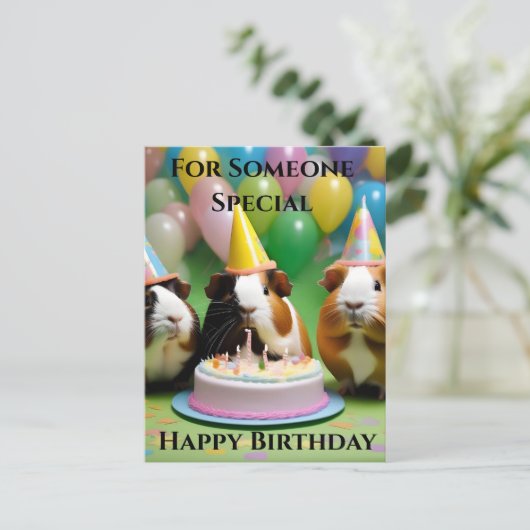 Carte Postale Fête d'anniversaire avec des cochons d'Inde de fêt (Debout devant)