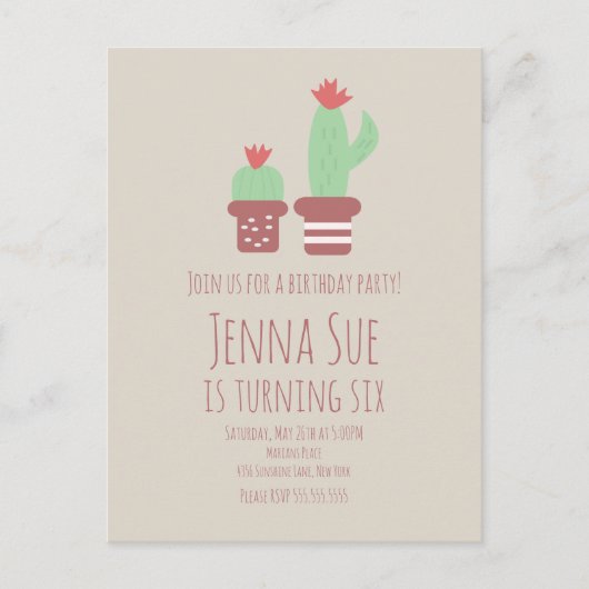 Carte Postale Fête d'anniversaire avec des plantes de cactus mod (Devant)