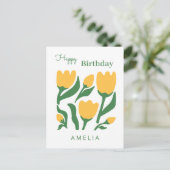 Carte Postale Fête d'anniversaire avec fleur de tulipe minimalis (Debout devant)